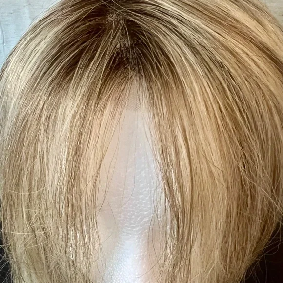 Human Hair Lace Front Wig – 18” Honey Blonde Highlights w/ Dark Roots